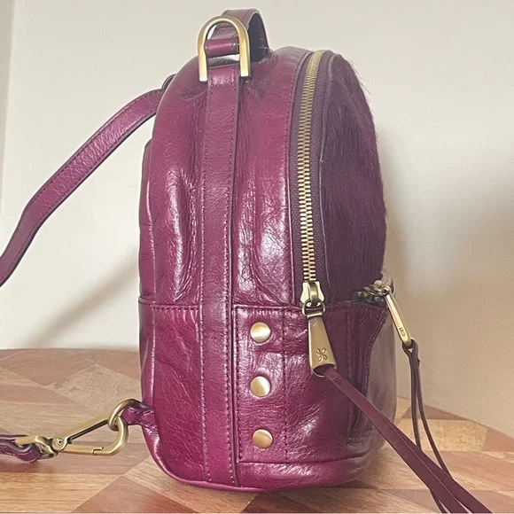 NEW Sexy Purple HOBO Mini Backpack Purse Fuschia Leather And Calf Hair - Picture 4 of 14